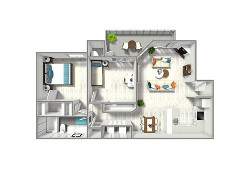 Floor plan for 2 beds, 1 bath, 875 sqft
